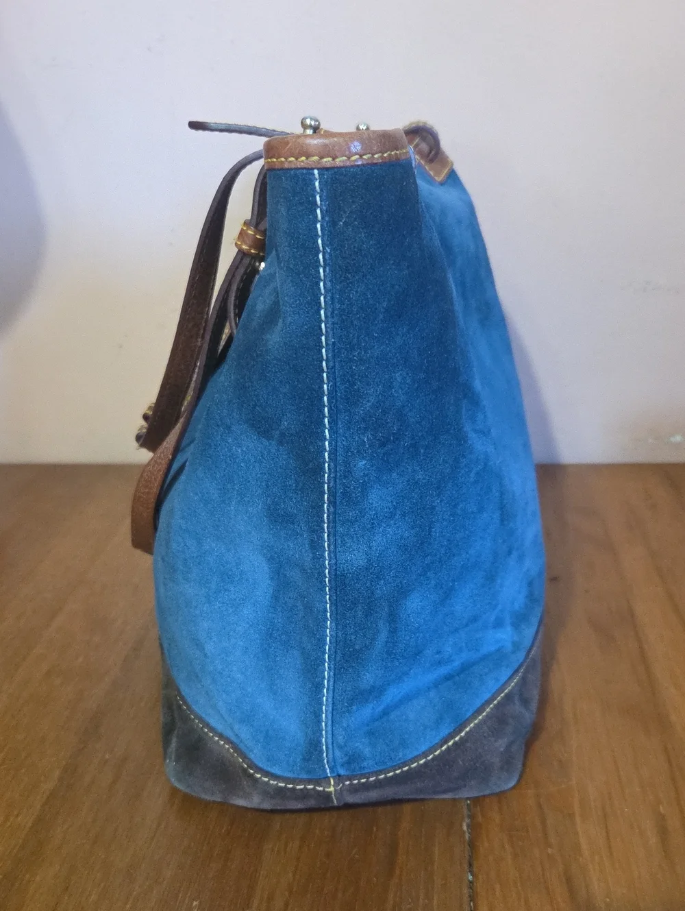 Vintage Y2k Dooney And Bourke Bella Shopper Bag Blue And Brown Suede 2001